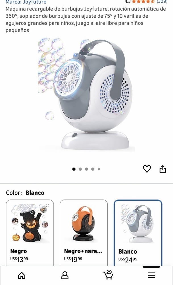 Joyfuture Rechargeable Bubble Machine 360° Rotation Adjustable White