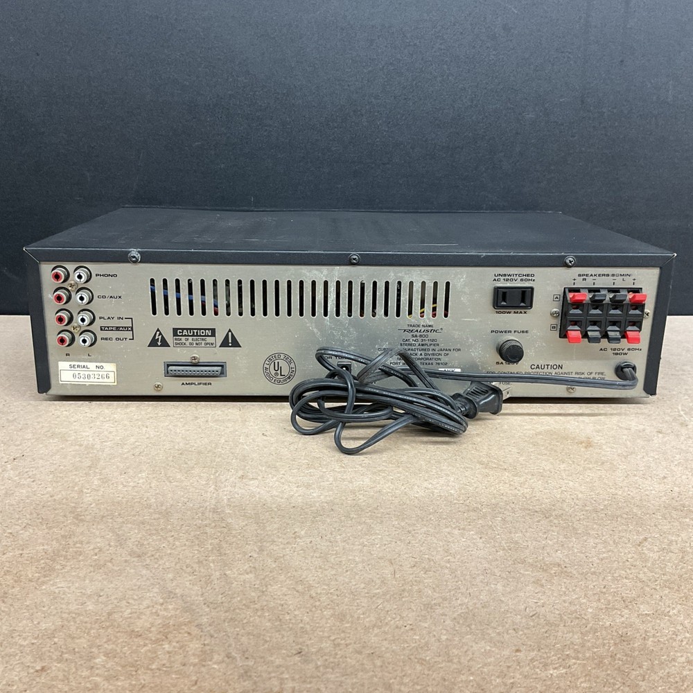 Vintage Realistic Stereo Amplifier Model SA-800 - Untested Powers On