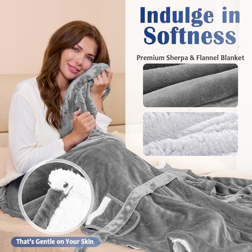 Wearable Heated Blanket Electric Snuggle Throw Light Gray