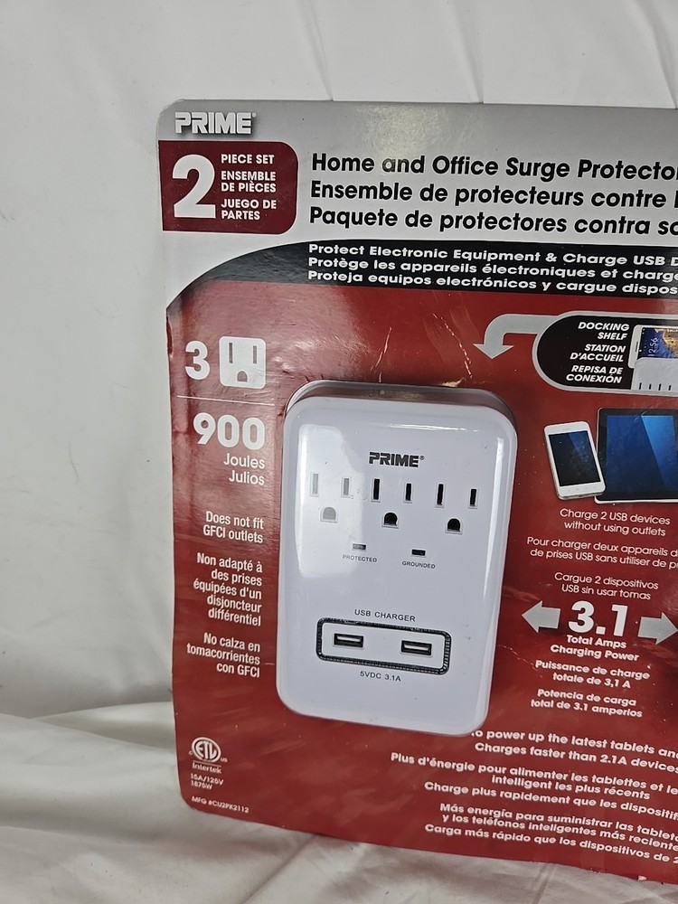 2 PIECE SET PRIME Home And Office Surge Protector Pack