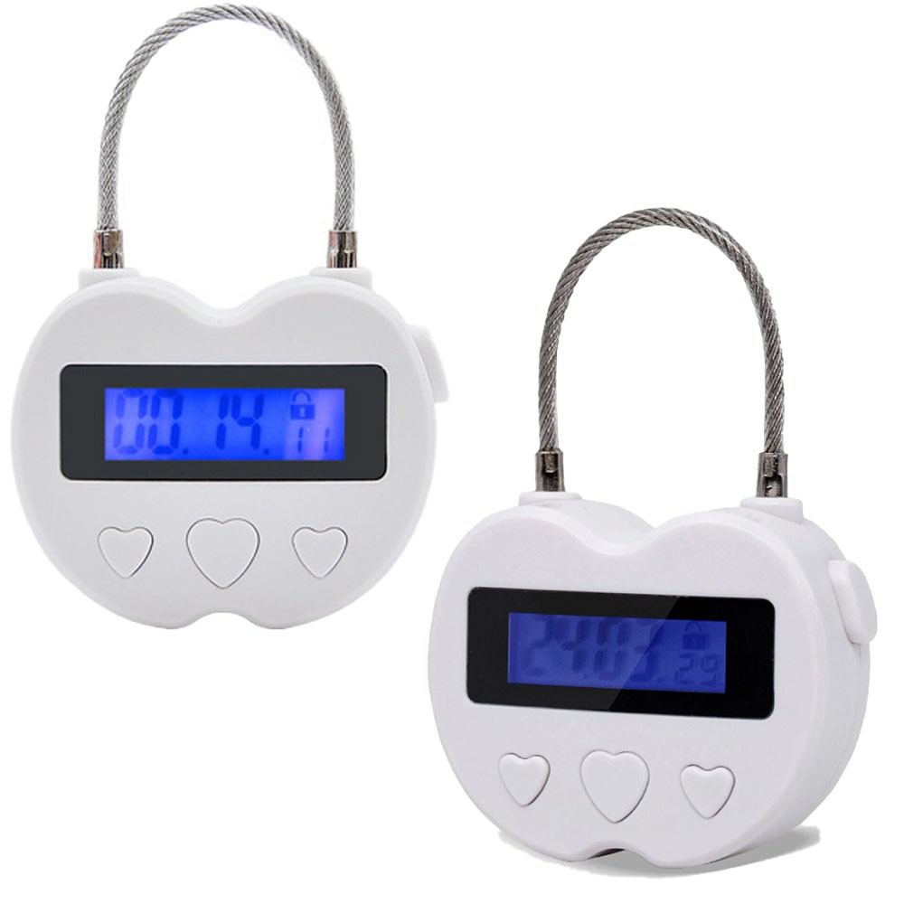 2PC White USB Rechargeable Smart Time Lock LCD Display Temporary Timer Padlock