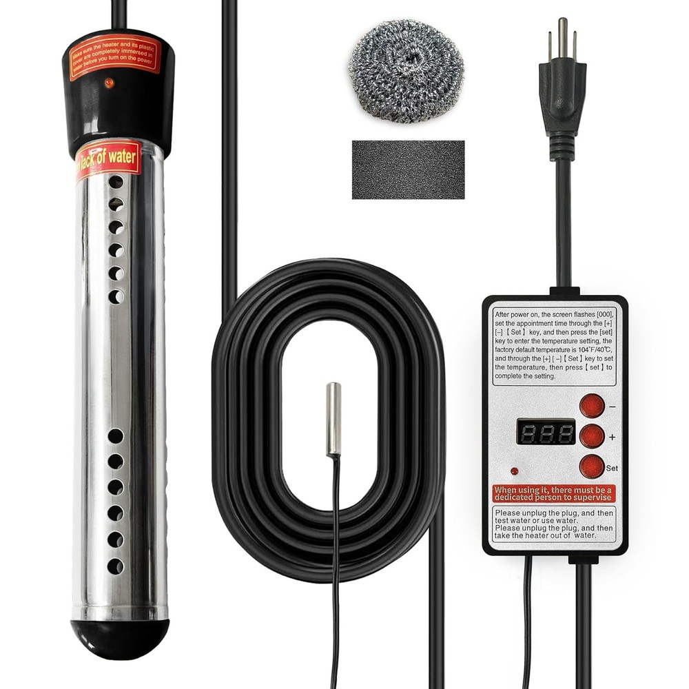 Immersion Water Heater 1500W – Portable Stainless Steel Bucket Heater with The