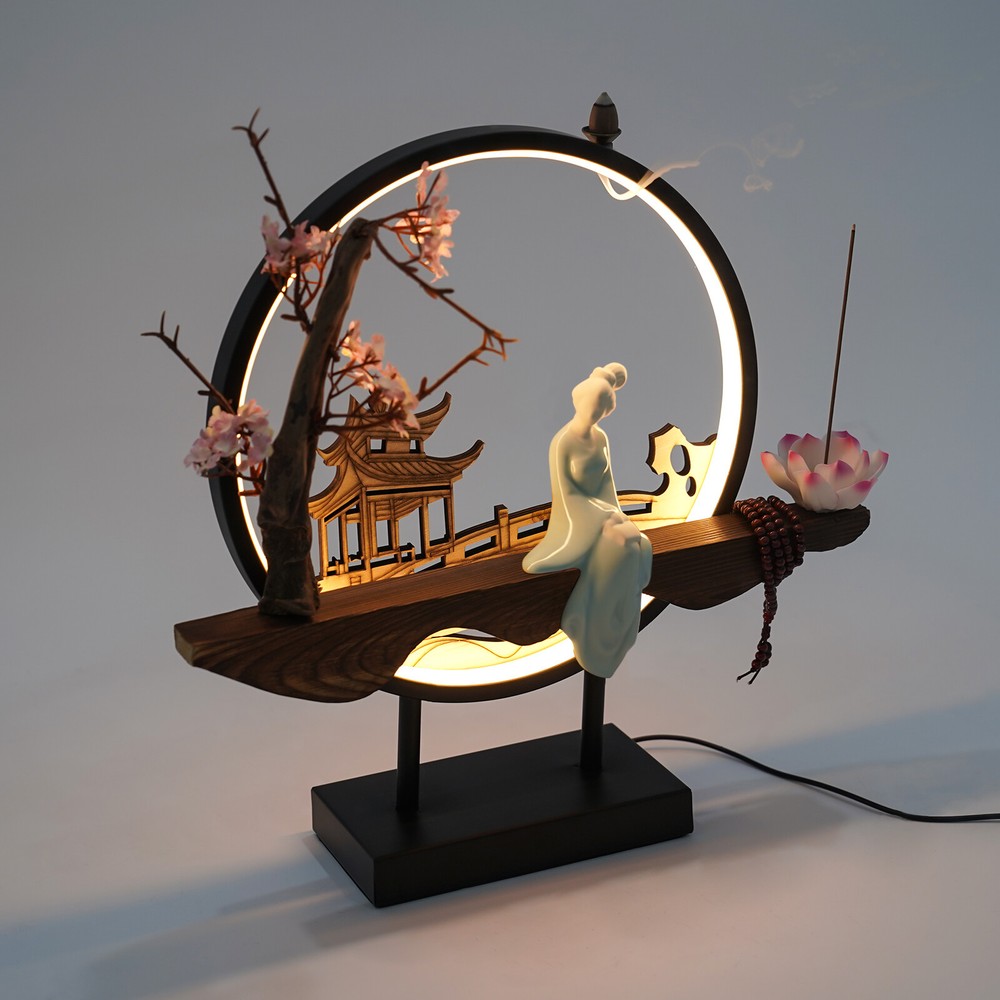 Incense Burner Holder 3 Gear Led Night Light Ceramic Backflow Incense Decoration