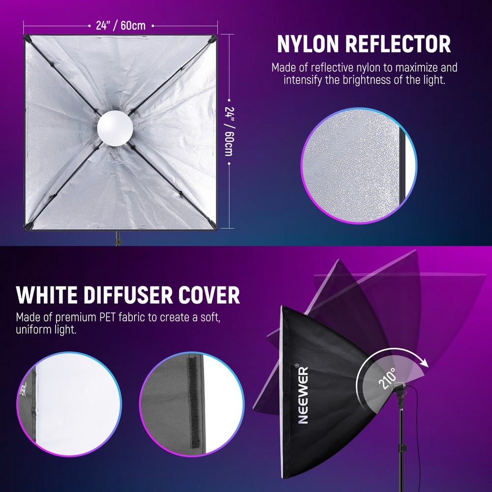 NEEWER 2 Pack 24''RGB Softbox Lighting Kit with App Control & 9 Effect Modes