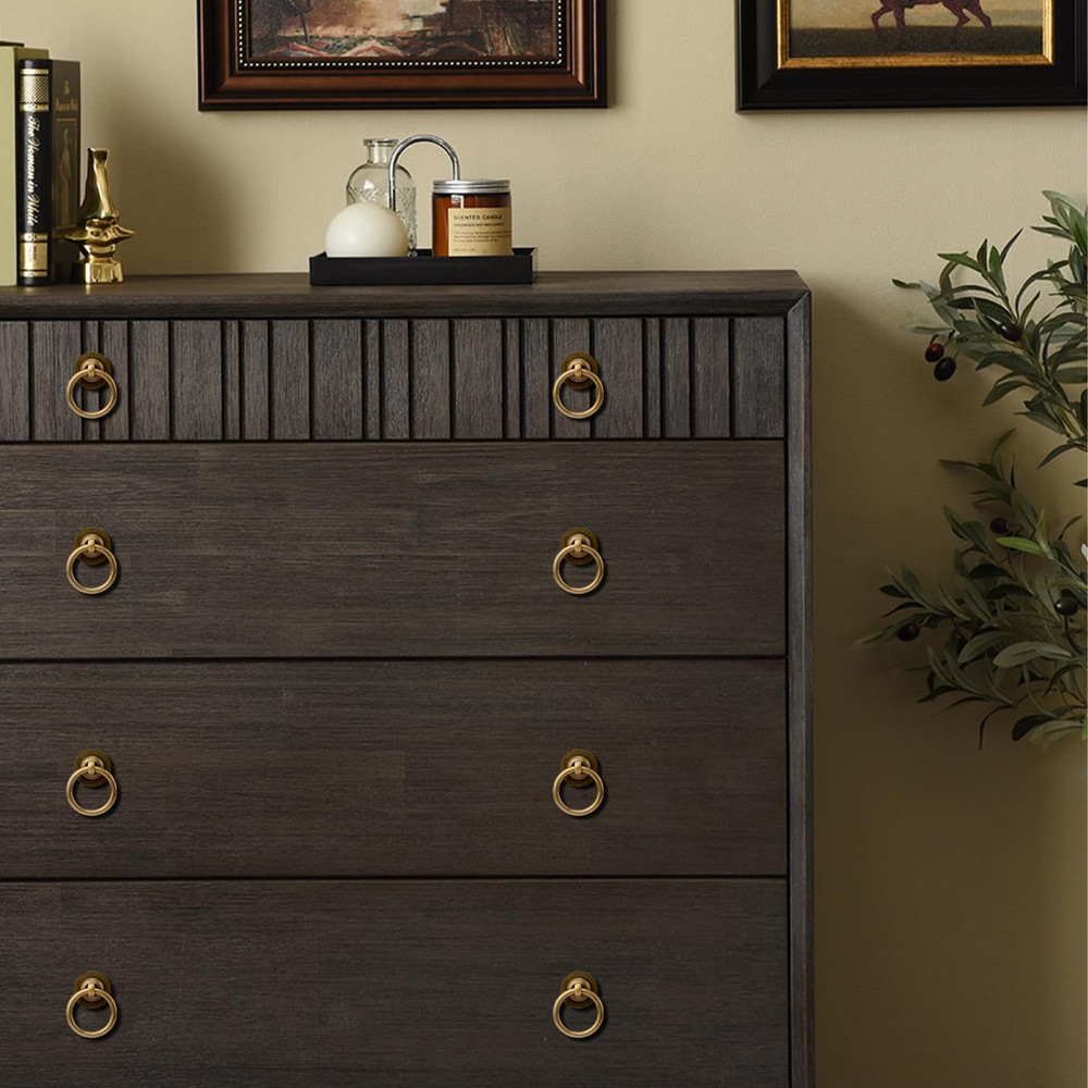 4 Pack Solid Antique Brass Cabinet Pulls Ring Drawer Pulls, Antique Style Kitche