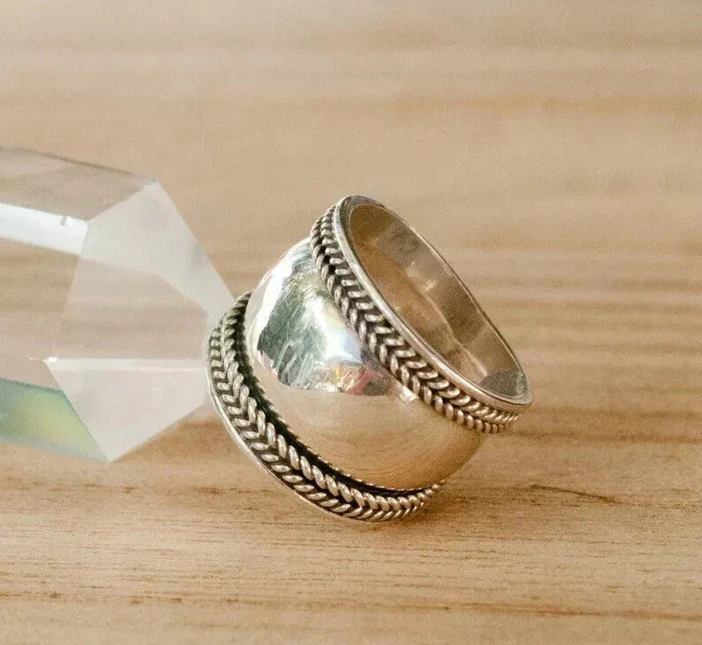 925 Sterling Silver, Solid Silver, Band Ring, Wide Cigar Band Ring