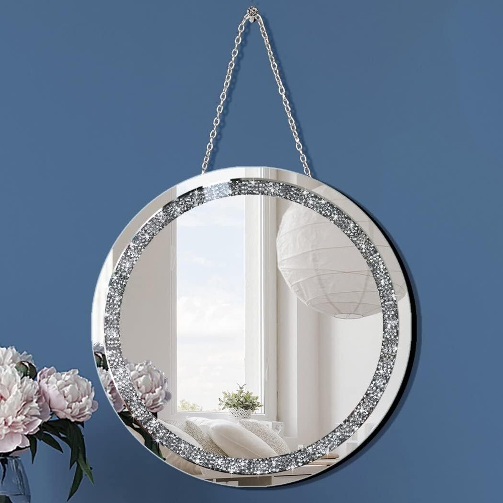 Circle Wall Mirror Crystal Crush Diamond Mirror for Home Décor Accent