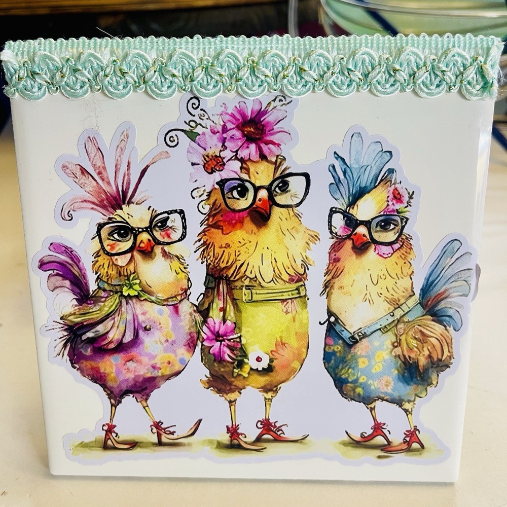 Fancy Classy Chickens Decorative Tile Or Wall Art Hand Made