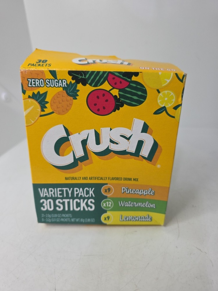CRUSH Water Enhancer Pack 30 Sticks - Zero Sugar Pineapple/Watermelon &Lemonade
