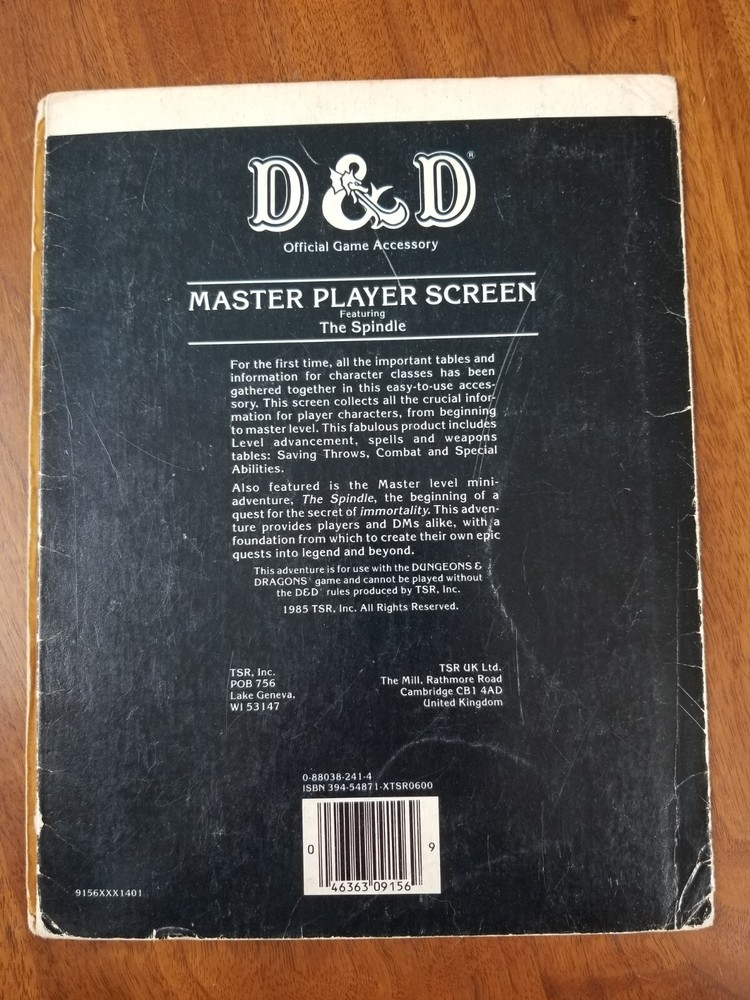 Master Player Screen - D&D Dungeons & Dragons TSR AC7 9156