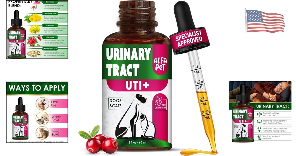 Natural Cranberry UTI Support Drops for Pets – Easy & Effective 2 Oz Formula