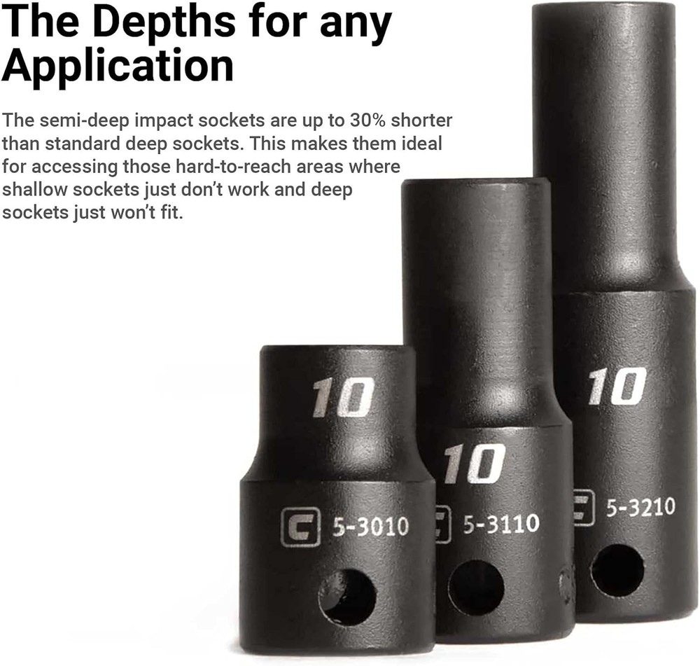 Capri Tools 3/8 in.Drive Shallow,Semi-Deep & Deep Impact Socket Set,SAE,36-Piece