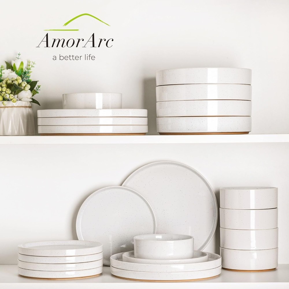 AmorArc Ceramic Dinnerware Set for 6 | Speckled Stoneware Plates and Bowls with