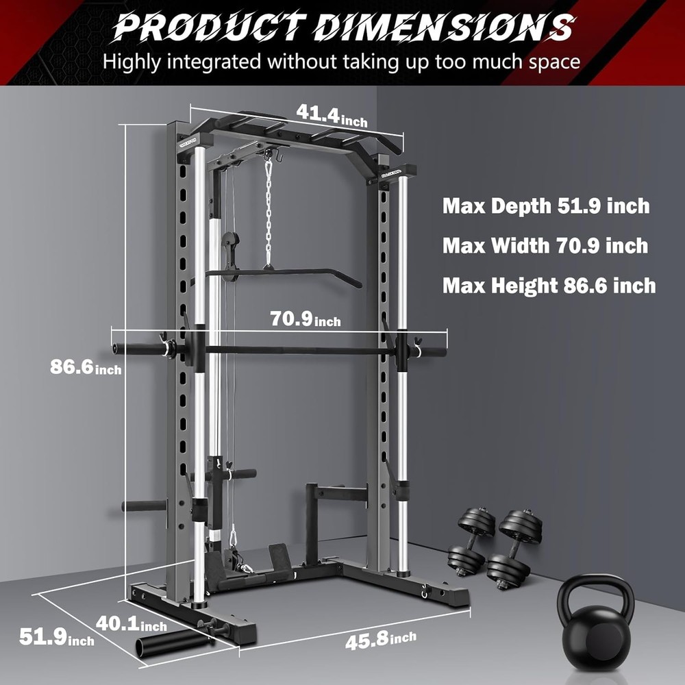1400 Lbs Smith Machine Multi-Function Squat Rack with LAT-Pull Down Power Cage