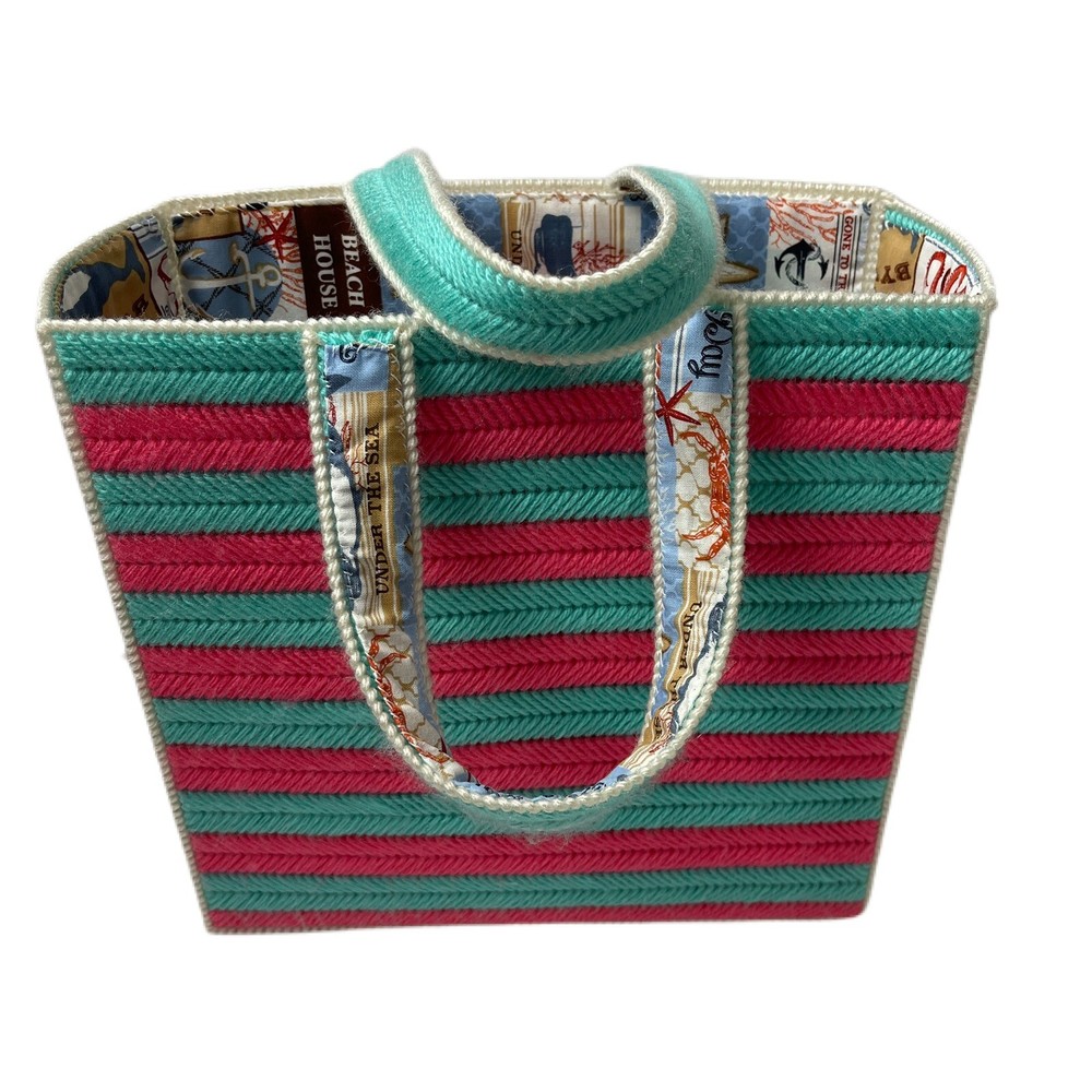 Turquoise & Coral Plastic Canvas Tote Bag