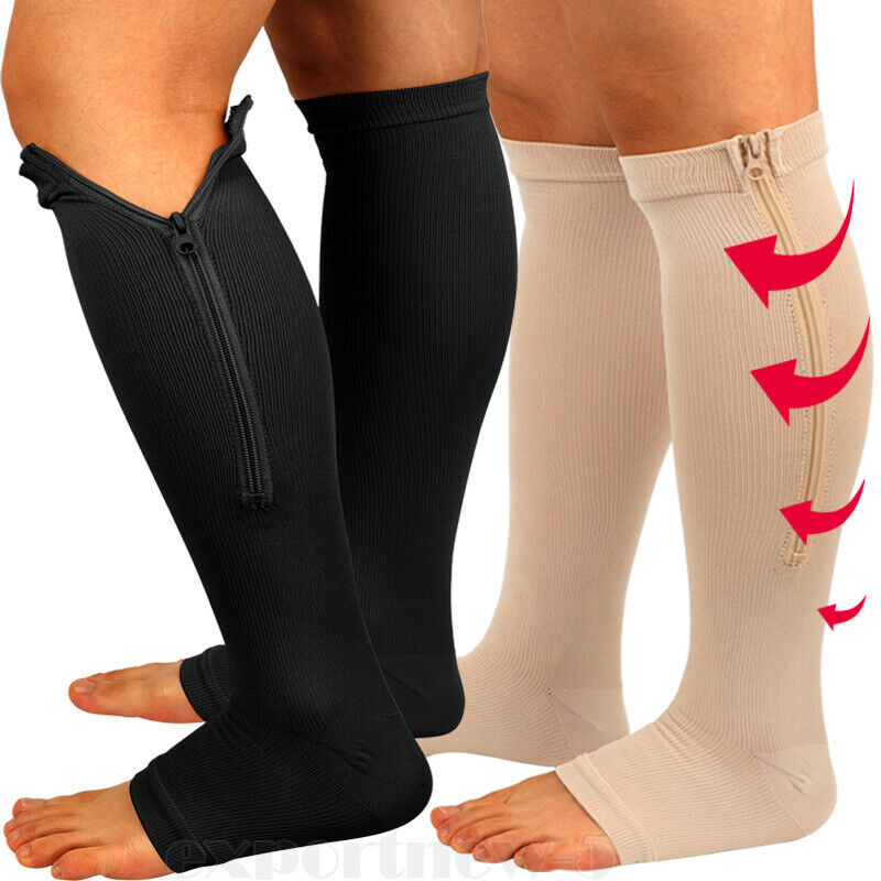 Zippered Compression Socks Open Toe Knee High Circulation Easy On/Off