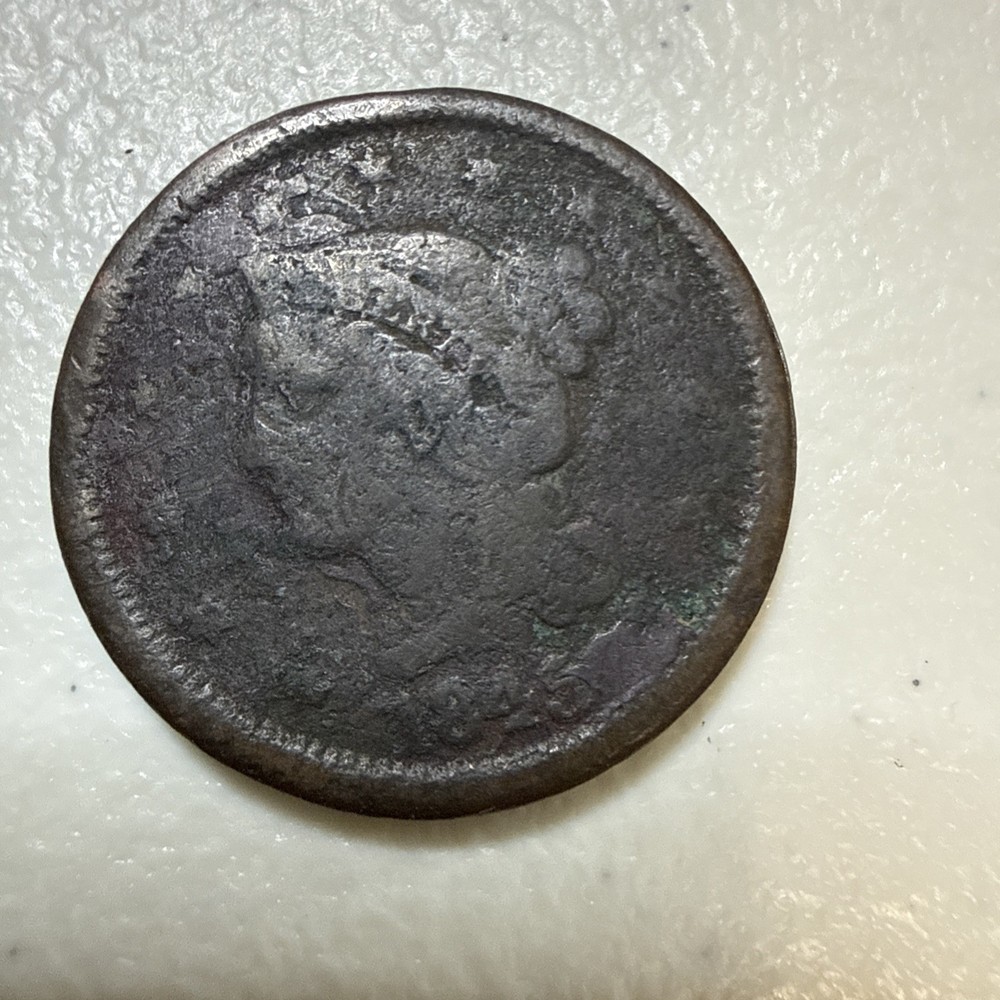 1845 Braided Hair Large Cent In AG Condition Circulated