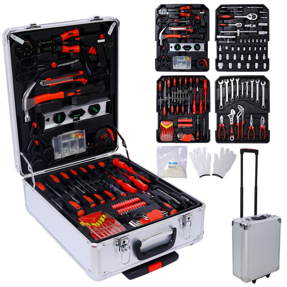 General Household Tool Kit with Rolling Tool Box, Tool Set Kit for Maintenance