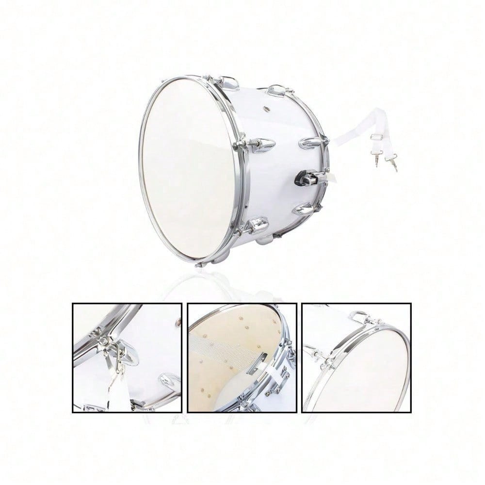 14 X10 Inches Marching Drum Drumsticks Key Strap White