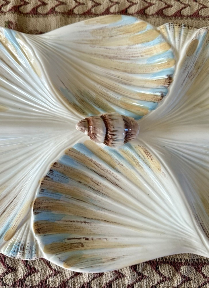 Seaside Gourmet Ceramic Scalloped Divided Shell Serving Platter Nautical