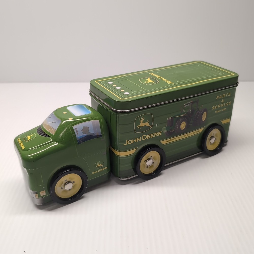 John Deere Tin Box Truck Tractor Trailer Shaped Container