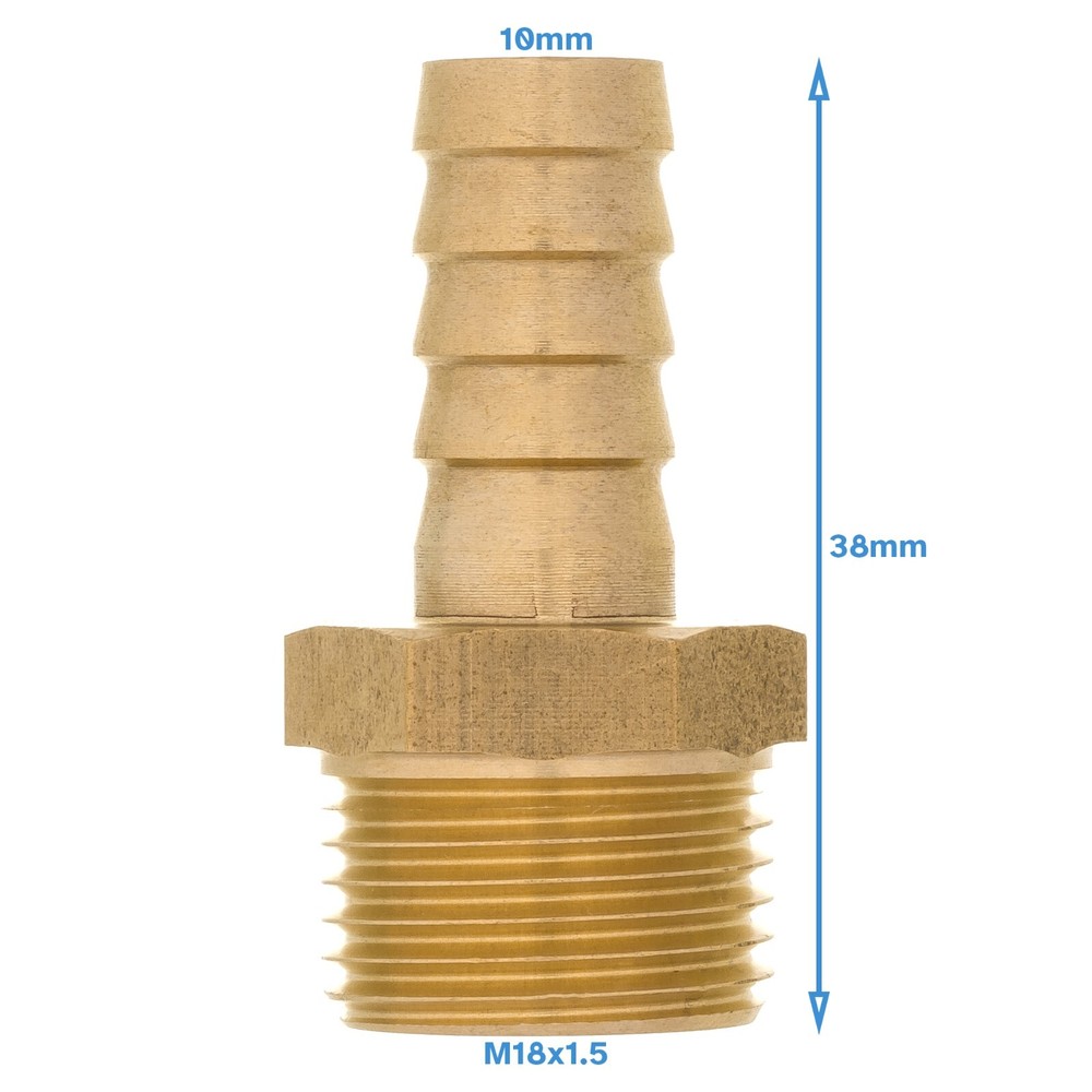 Brass 10mm Barb Hose -M18 x1.5 Male Threaded Pipe Fitting Tail Connector Thread