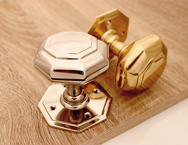 Door Knob Pair of Solid Octagonal Large Mortice Pull Handle Set Brass & Nickel