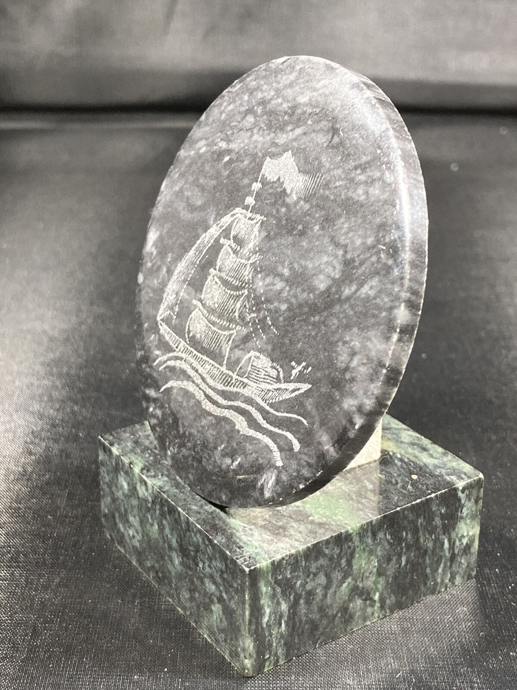 Marble Hand Engraved Sailing Ship Plaque