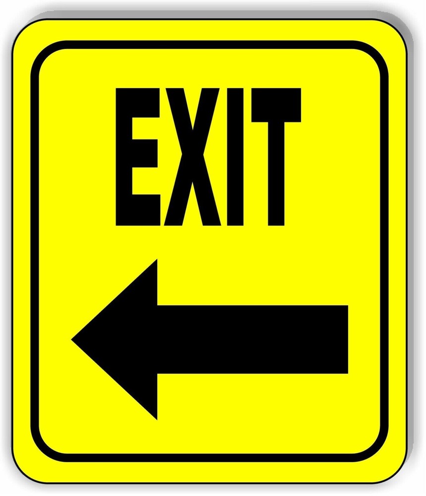 EXIT LEFT ARROW yellow black Aluminum composite sign
