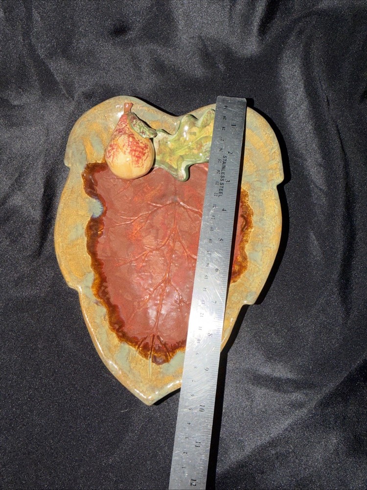 Leaf Shaped Pottery Dish with Pear