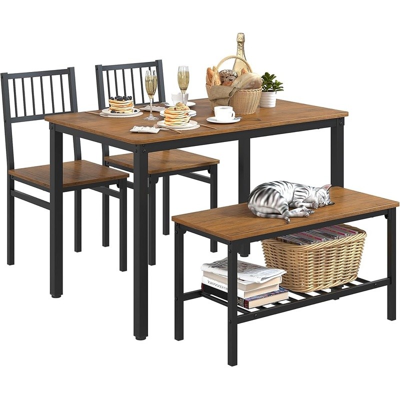 Multifunctional Dining Table Set W/ Chairs & Bench Easy Assembly Modern Design