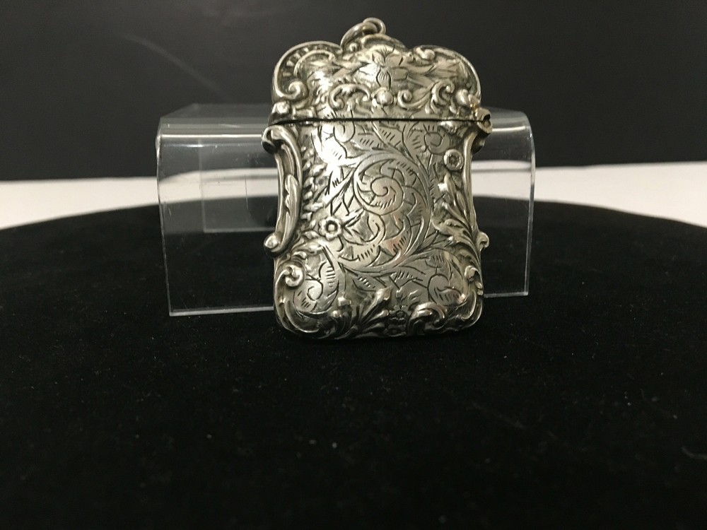 Vintage Match Safe Repousse Scroll Design in ALBO Silver