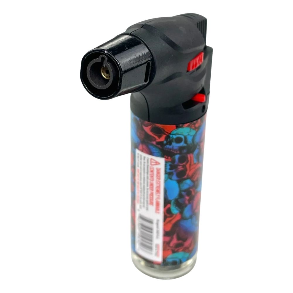 4 Pack Jumbo 4" Single Jet Flame Torch Gun Lighter Refillable Lockable Skull