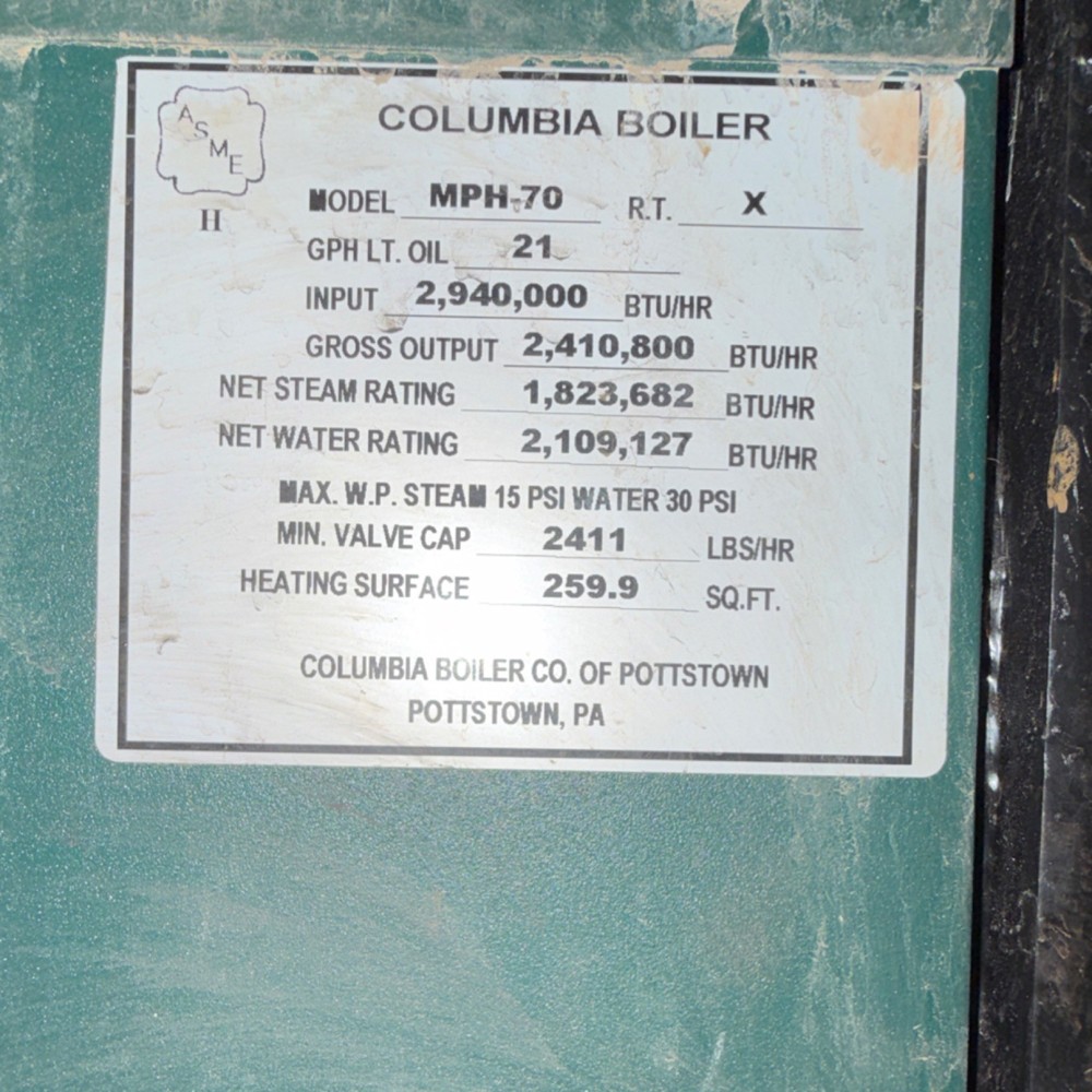 Columbia Boiler MPH-70 Commercial Natural Gas Boiler 2,940,000 BTU 115V