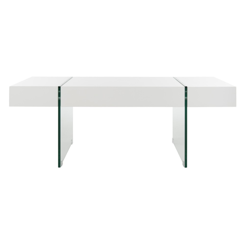 SAFAVIEH Jacob Rectangular Glass Leg Modern Coffee Table | White / Glass |