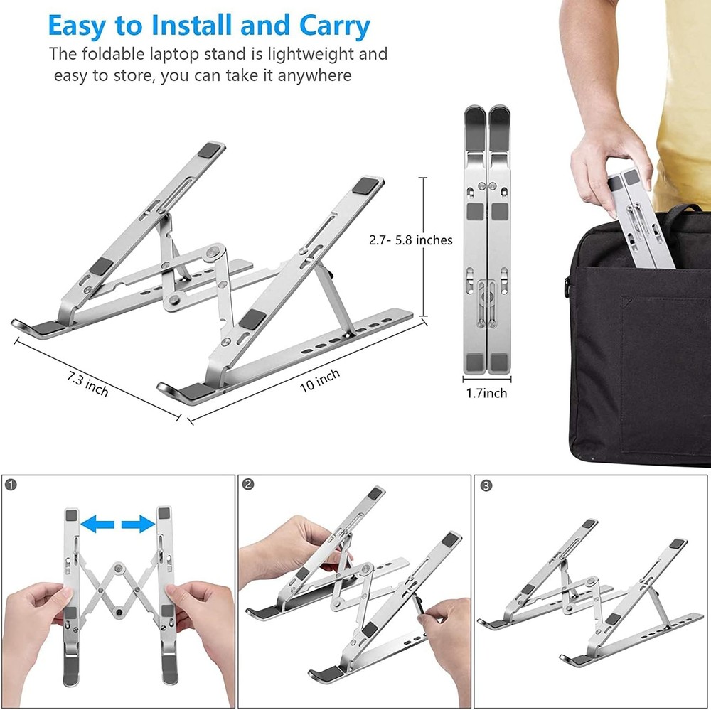 Laptop Stand for Desk, Ergonomic Design Adjustable Aluminum Foldable Silver