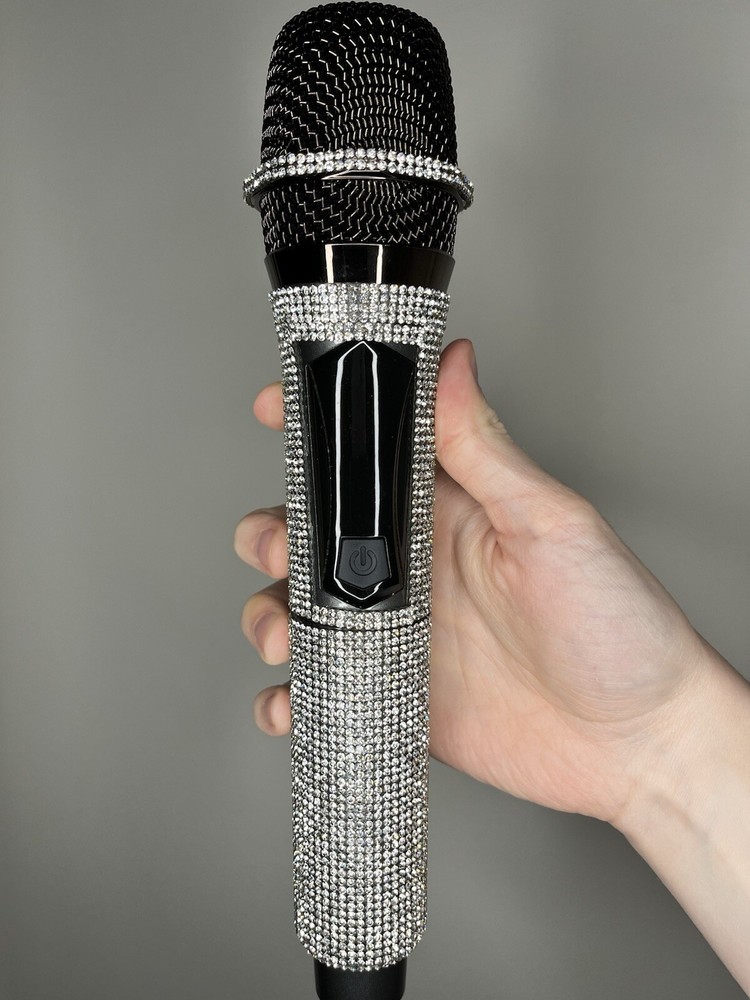 Silver Rhinestone Wireless Karaoke Microphone + Receiver System - Rechargeable