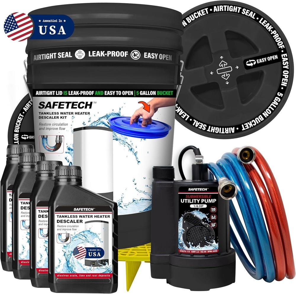Safetech Tankless Water Heater Flushing Kit with 4 Quarts Descaler
