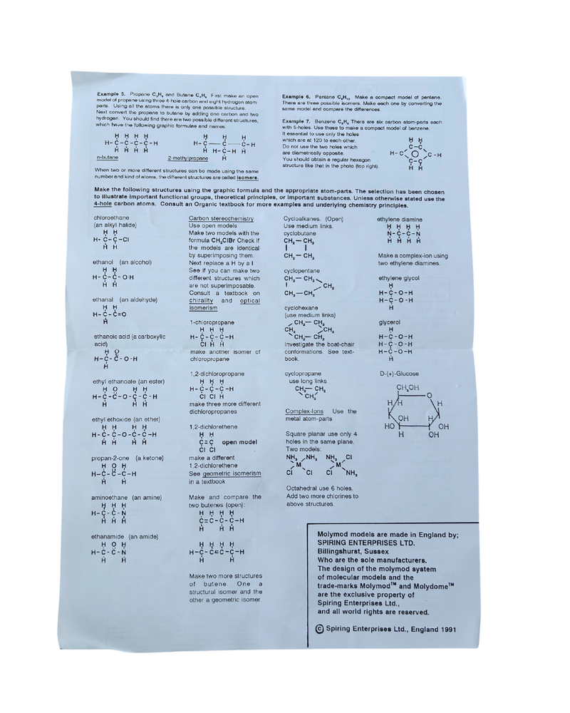 Molecular Model Set for organic stereochemistry MMS-053 Molymod