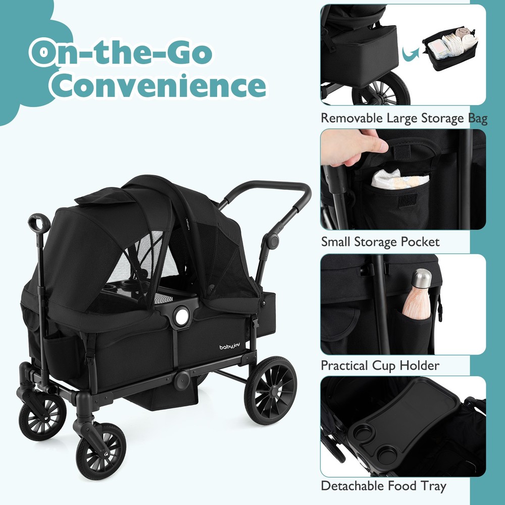 Wagon Stroller for 2 Kids Push Pull Double Stroller w/ Adjustable Handle