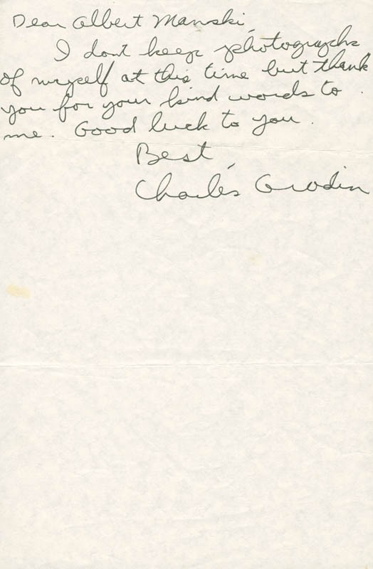 CHARLES GRODIN - AUTOGRAPH NOTE SIGNED