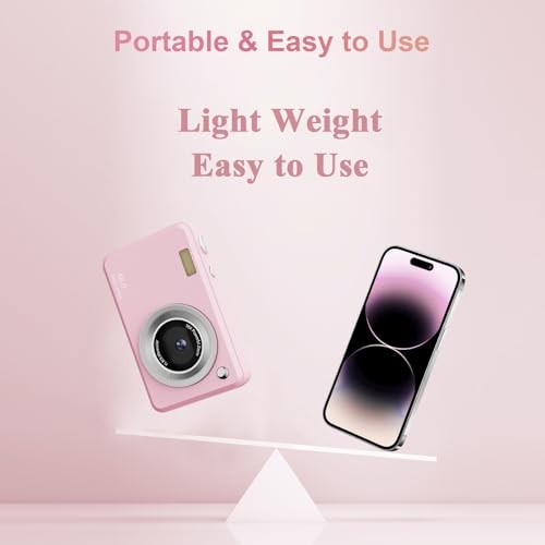 Digital Camera with 32GB Card,48MP Compact Portable Small Point Shoot Pink