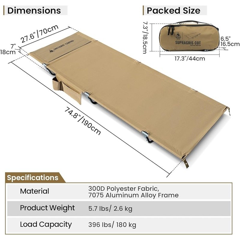 Portable Camping Cot Foldable Bed Lightweight Durable W/ Storage Pockets New