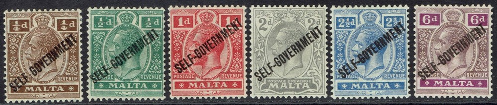 MALTA 1922 KGV SELF GOVERNMENT ¼D - 6D WMK MULTI SCRIPT CA