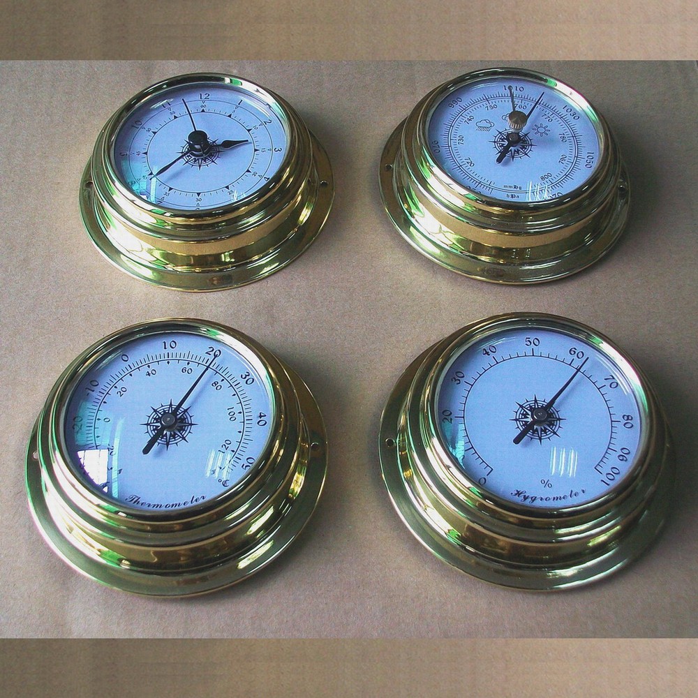 4pcs 10cm Dial Brass Case Aneroid Barometer Hygrometer Thermometer Clock