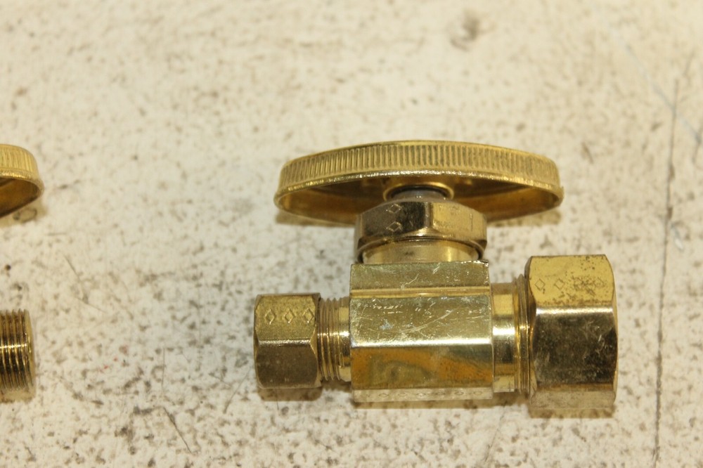 Four Polished Brass Straight Compression Valves