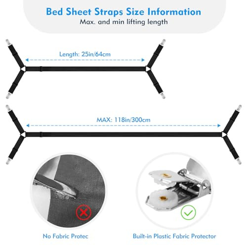 Bed Sheet Straps, 2Pcs Elastic Adjustable Bed Sheet Holder Straps, Fitted