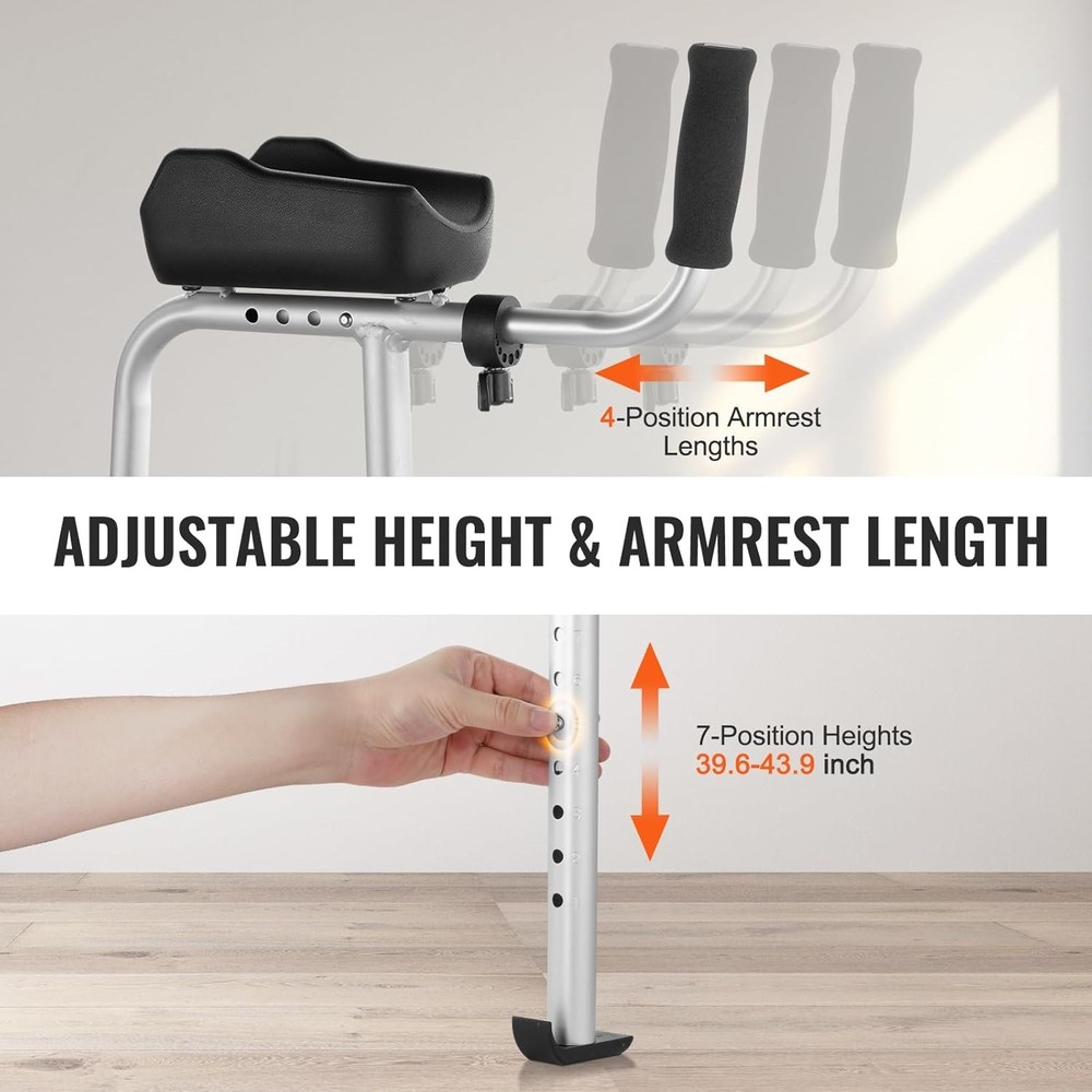 2 in 1 Folding Walker & Removable Armrests, Height Adjustable Foldable Wal