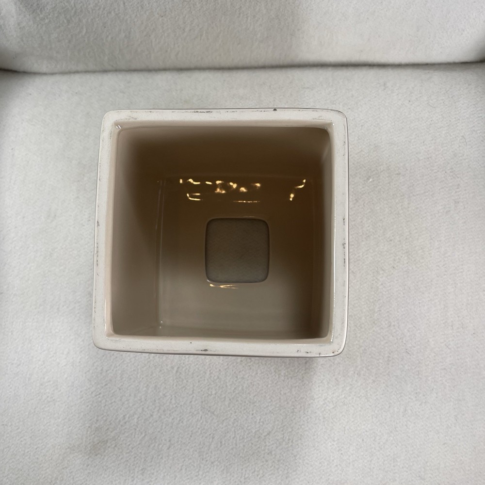 Decorative Ceramic Tissue Box Cover Tan Beige & Gold Pattern