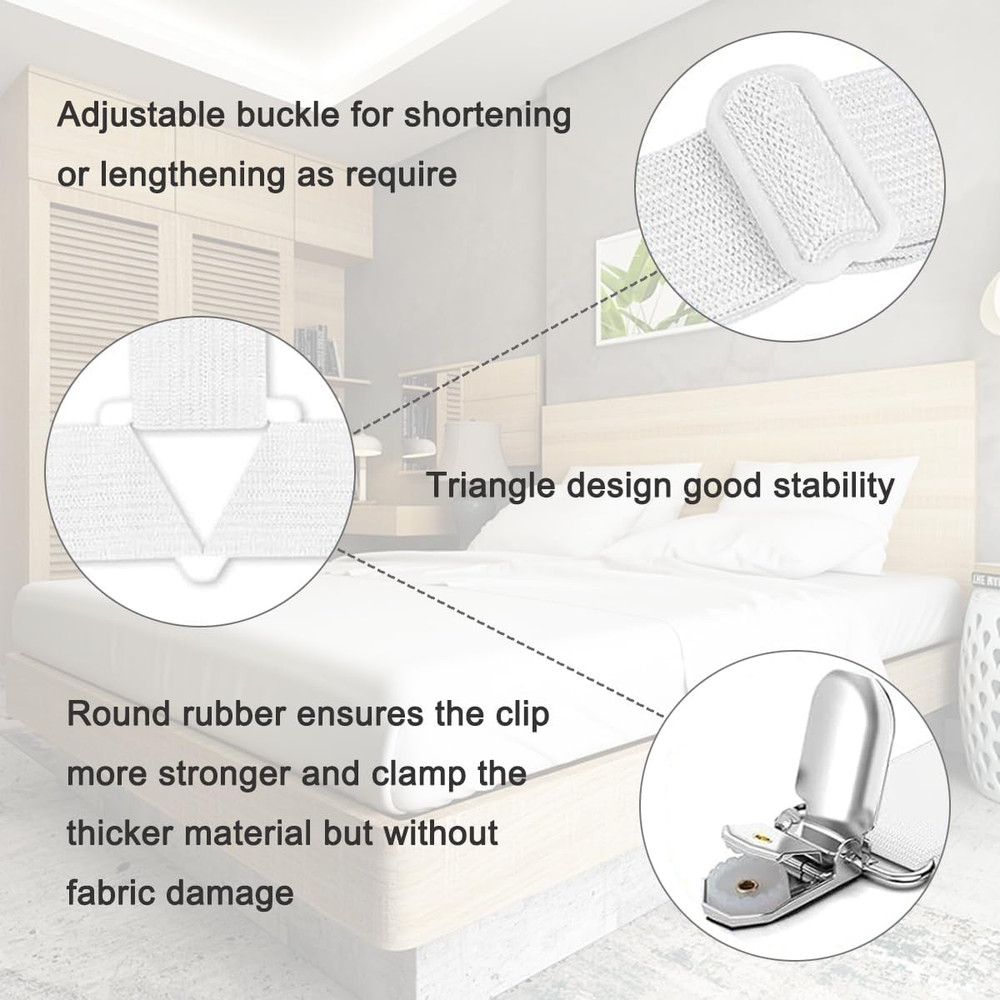 Bed Sheet Holder Straps, Heavy Duty Adjustable Elastic Sheet Clips, Fitted Sheet